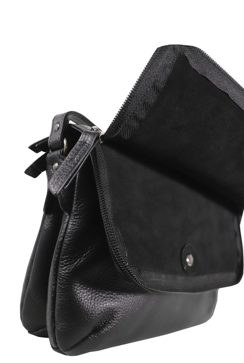 Sac Bandoulière Katana En Cuir Noir - 2 Compartiments, Dimensions 22x15x3,5 Cm, Neuf Avec étiquettes