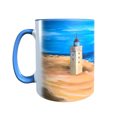 Keramik-Tasse Rubjerg Knude Fyr   Wunschname Dänemark   Kaffee-Becher Leuchtturm