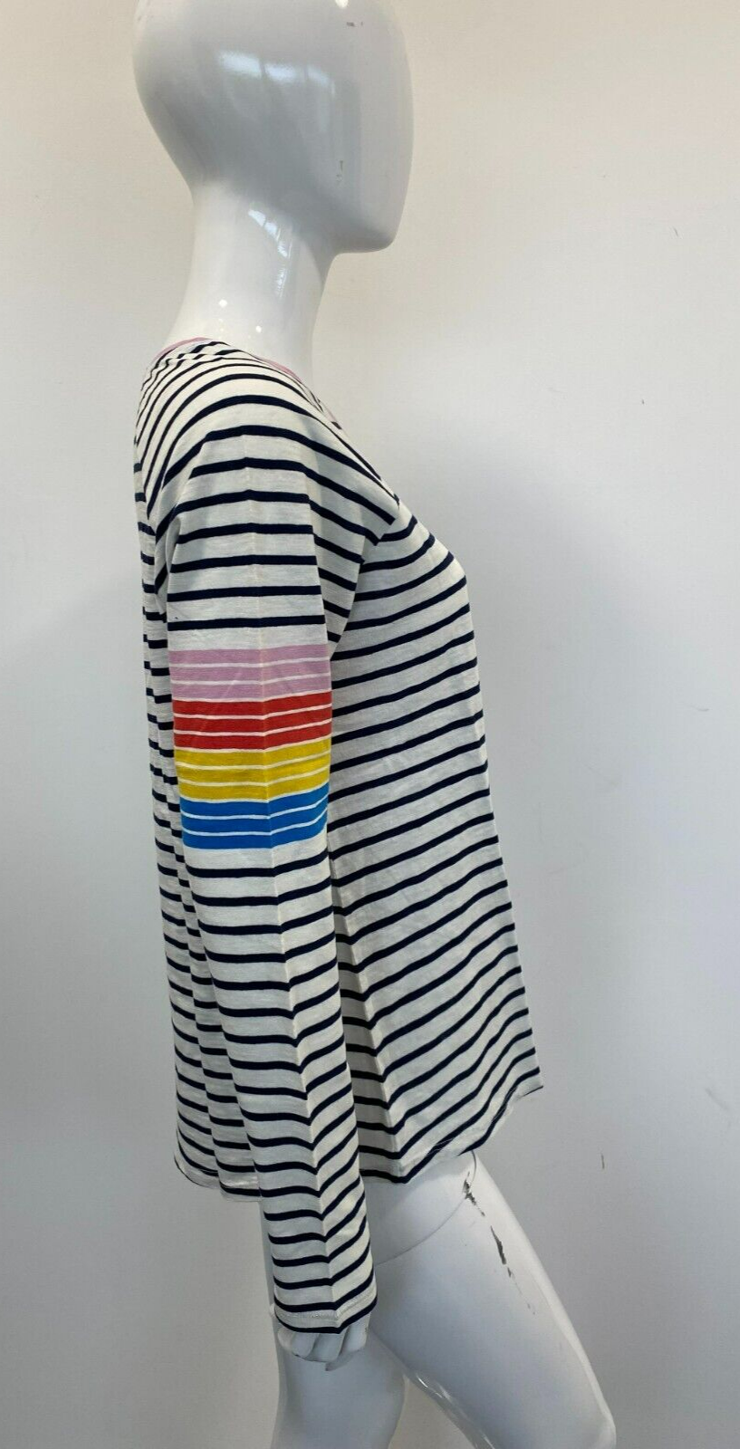 Bodens Striped T Shirt Women's Long Sleeves Rainbow Detail Size Medium