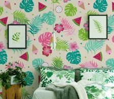 3D Summer Fruit Ice Cream Leaf Self-adhesive Removeable Wallpaper Wall Mural