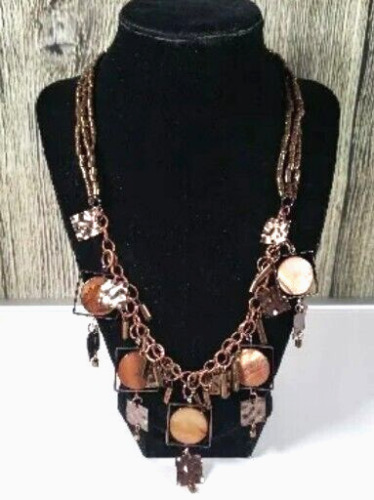 Charm Necklace Mixed Metal Two Tone Copper Brown C
