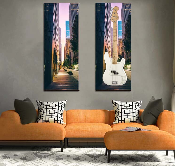 Wall Art Guitar Display Décor Panes-Big City Lights 2120 | eBay