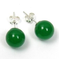 Dark Green Jade 925 Sterling Silver Earring Studs 8mm or 10mm