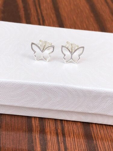 925 Sterling Silver Open Butterfly Stud Earrings Small Tiny Studs 10mm