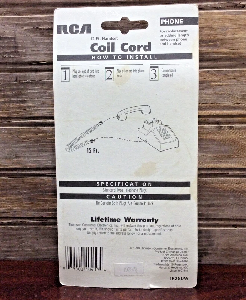 RCA 12 Ft White Replacement Handset Coil Cord TP280W For Phone Receiver NIP - Image 4 of 4