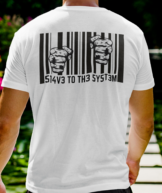 FILA Camicia codice a barre detenuto SKID ROW prigione barre anarchia consumismo rivoluzione