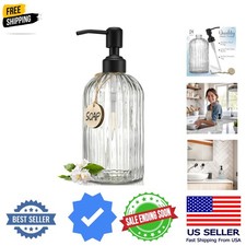 18Oz Simple Glass Soap Dispenser with Black Rust Proof Pump.  Refillable Kit...