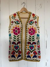 Colorful Vintage Wool Felt Vest with Handstitched detailling