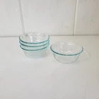 Set Of 4 Pyrex #464 10 oz Clear Blue Tinted Ramekins Custard Cups Prep Bowls
