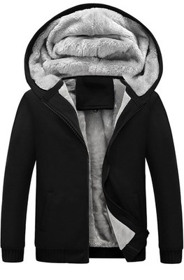 Kapuzenpullover mit Reißverschluss für Herren schwarz Thermo schwere Taschen Plüsch innen Größe 3XL