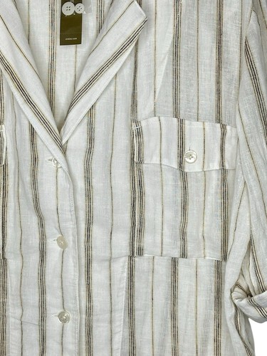 NWT J Crew Womens Camp Collar Shirt 12 Striped Linen Blend Preppy Coastal Luxury - Picture 5 of 13