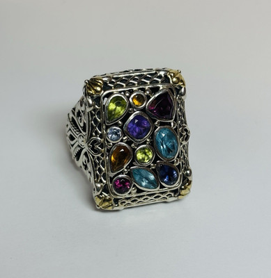 Samuel B Sterling 925 Silver 18k Assorted Gemstone Ring Sz 8 - .52