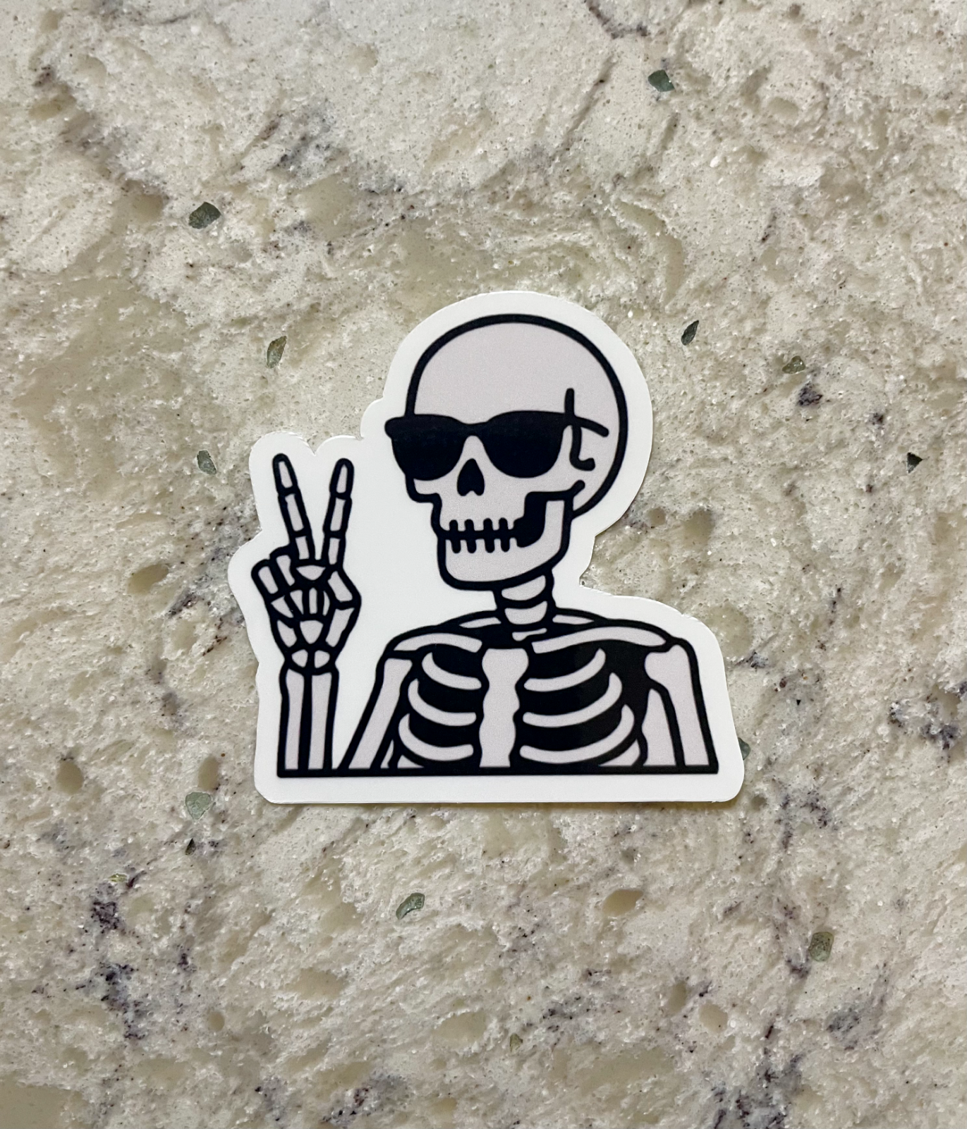 Skeleton Peace Sign Sticker in Gloss or Holographic Waterproof Decal