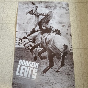 Vintage Levi's Staruss Jeans Rodeo Store Advertising Poster bronc rider 40x25.5”