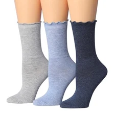 Tipi Toe Women's Solid Crew Socks with Lace Ruffle Lettuce Edge Cuffs