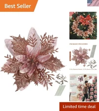 Elegant 12 Pcs Glitter Poinsettia, 5.5” Flowers with Clips for Holiday Styling