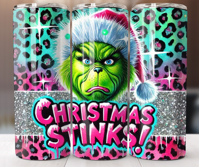 Christmas Stinks Mean Green Grumpy Holiday 20oz Tumbler Pink Cute Cup