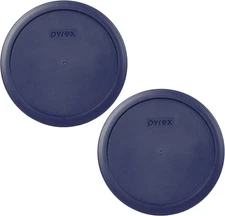 Pyrex 7402-PC Dark Blue 6/7-Cup Round Plastic Food Storage Lids, Made in 