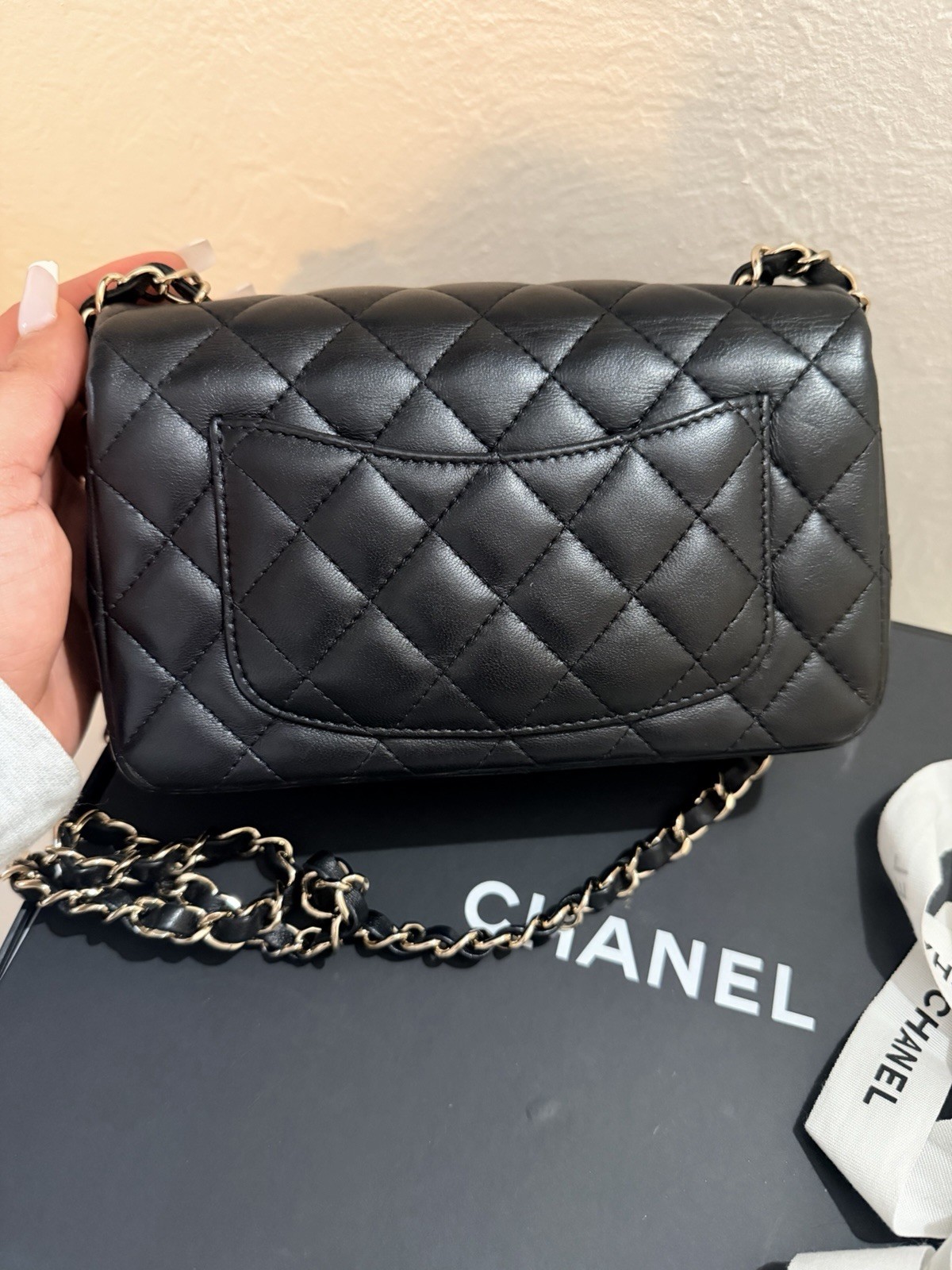 CHANEL Mini Rectangular Classic Flap Bag Black La… - image 5