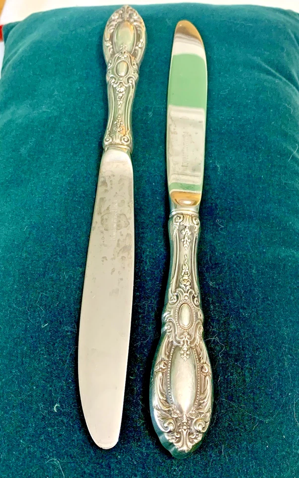 2 cuchillos de cena King Richard con mango de plata esterlina de toalla de 8,5"" de largo Foto 2 de 4