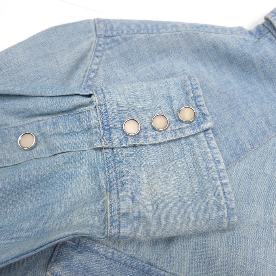 RRL Ralph Lauren Camisa Occidental A Presión Azul Algodón Cambray Perla Desteñido Para Hombres Pequeña Foto 4 de 4