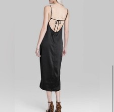 NWT Wild Fable Slip Dress Medium Sleeveless Long Shiny Black Sexy Form Fit NEW