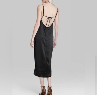 NWT Wild Fable Slip Dress XL Sleeveless Long Shiny Black Sexy Form Fit