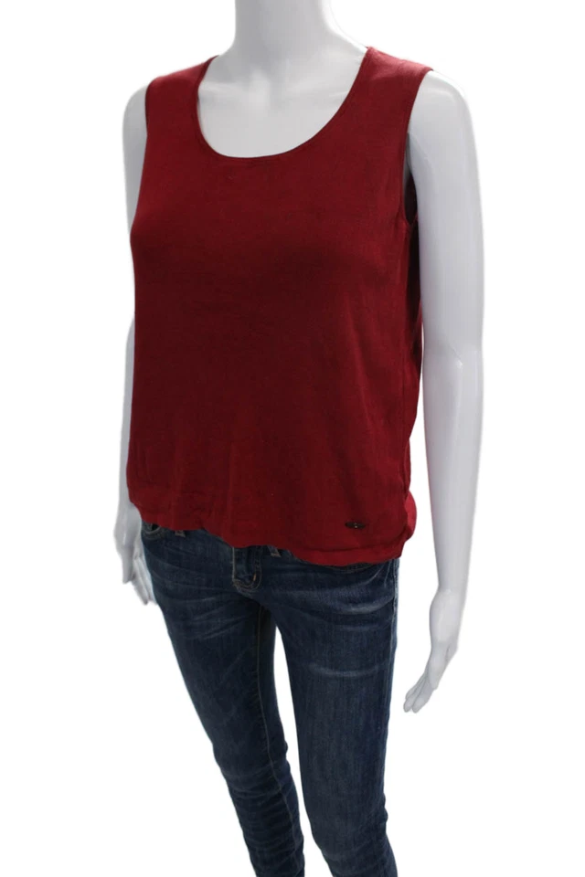 Top tejido básico rojo talla XL Akris para mujer con textura sin mangas cuello redondo Foto 2 de 4