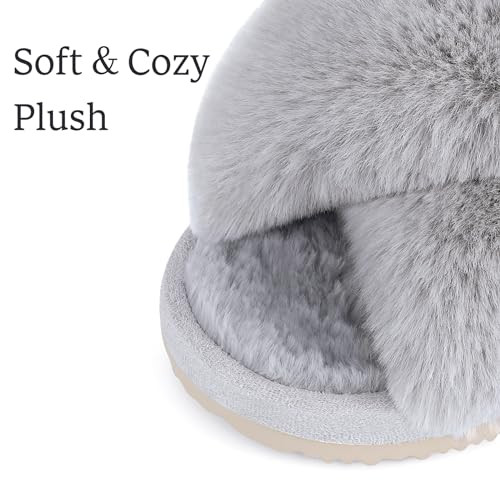 Women's Cross Band Fuzzy Slippers Fluffy Open Toe House Slippers