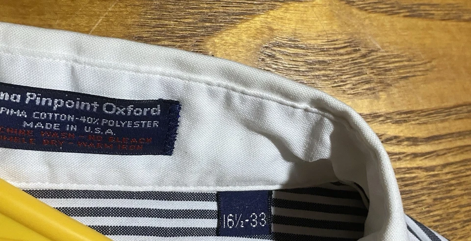 Hathaway Vintage Blue Stripe Pima Oxford Shirt L 16.5 33 Button Down Made in USA - Image 4 of 4