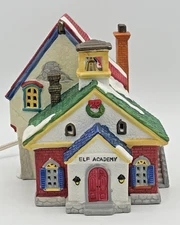 Vtg 1993 Lemax Hearthside Village Elf Academy Porcelain Lighted House 5 1/2"x 6"