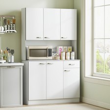 71" Kitchen Pantry Cabinet, Tall Storage Cabinet with Microwave Stand, Modern