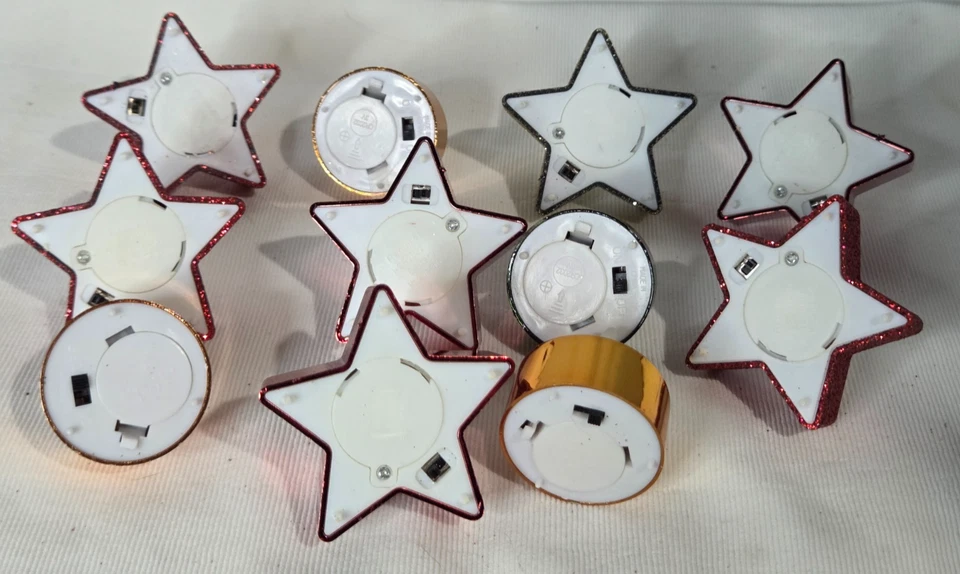 Flameless LED Tea lights Christmas Stars & Circles Red Gold Glitter 1.5-2.25 in. - Image 3 of 4