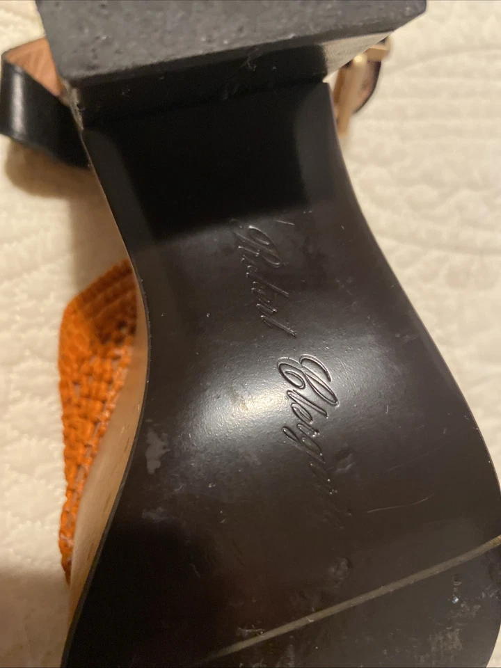 Кожаные сандалии Robert Clergeire 37 на платформе коренастые деревянные сабо подошвы оранжевые - Изображение 3 из 4