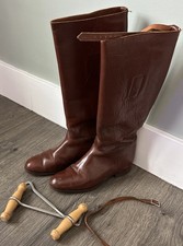 Vtg 1930 s-40 s Equestrian Tall Riding Boots Pull-On Brown Leather Knee High