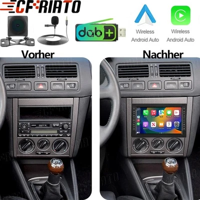 CAMECHO DAB+ CarPlay Android 15 Autoradio Für VW Polo 9N Golf 4 Passat B5 T5 Navi Kamera