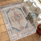 8x10 Area Rug, Vintage Machine Washable Rug for Bedroom, Brown and Blue — photo 2