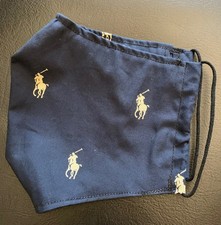 Reusable Navy Black Filter Pocket Handmade Polo Pony Fabric Face Mask