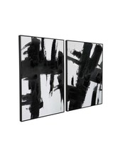 Black and White Abstract Canvas Wall Art - Set of 2 Piece 24 x 36 inch Framed...