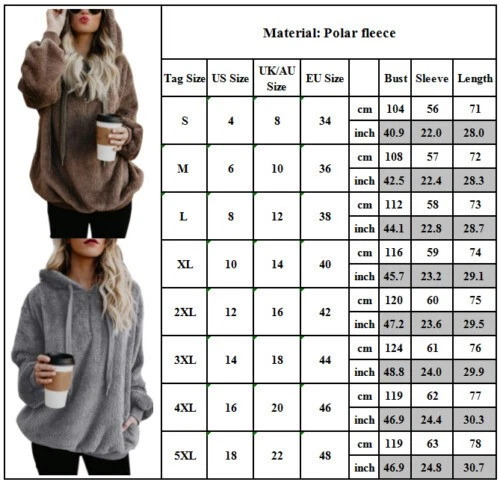 Women Winter Warm Fluffy Sweater Tops Hoodie Sweatshirt Hooded Pullover Jumper - Image 4 of 4