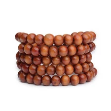 Stretch Wrap Mala Bracelet 108 6mm Buddha Bead Brown Wood Buddhist Prayer Beads