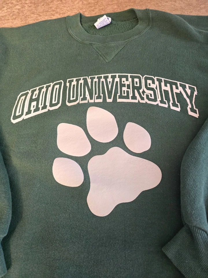 Vintage Russell Athletic Green Ohio University Bobcats Sweatshirt Size L * READ* - Image 3 of 4