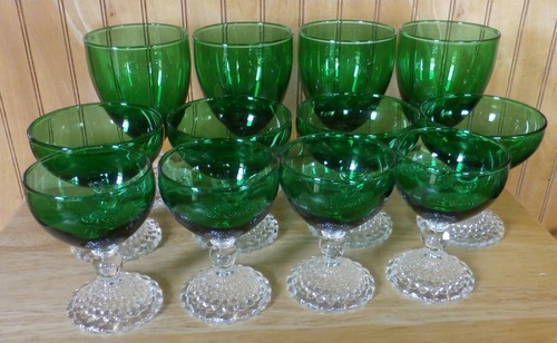 4 Vintage 1950's Anchor Hocking FOREST GREEN BUBBLE Foot 5 5/8" WATER GOBLETS - Picture 8 of 8