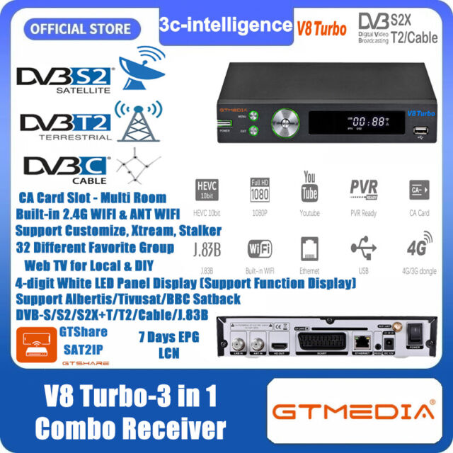 DVB-S2X/T2/ATSC J.83B Combo Tuner TV Box FTA Satellite Receiver HD Decoder H.265