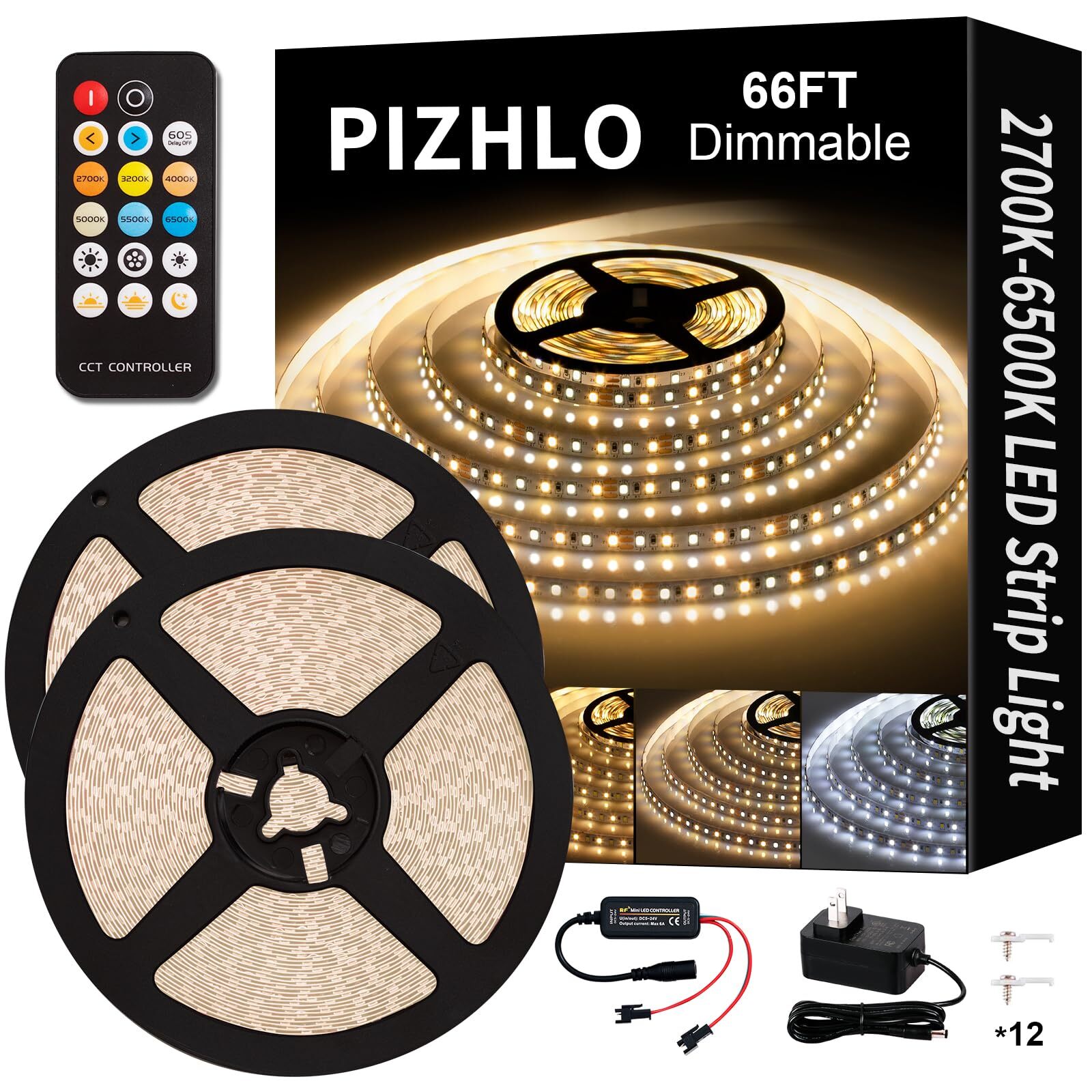 PIZHLO LED Strip Lights, Upgraded 66ft Dimmable 2700K-6500K LED Light Strips ...