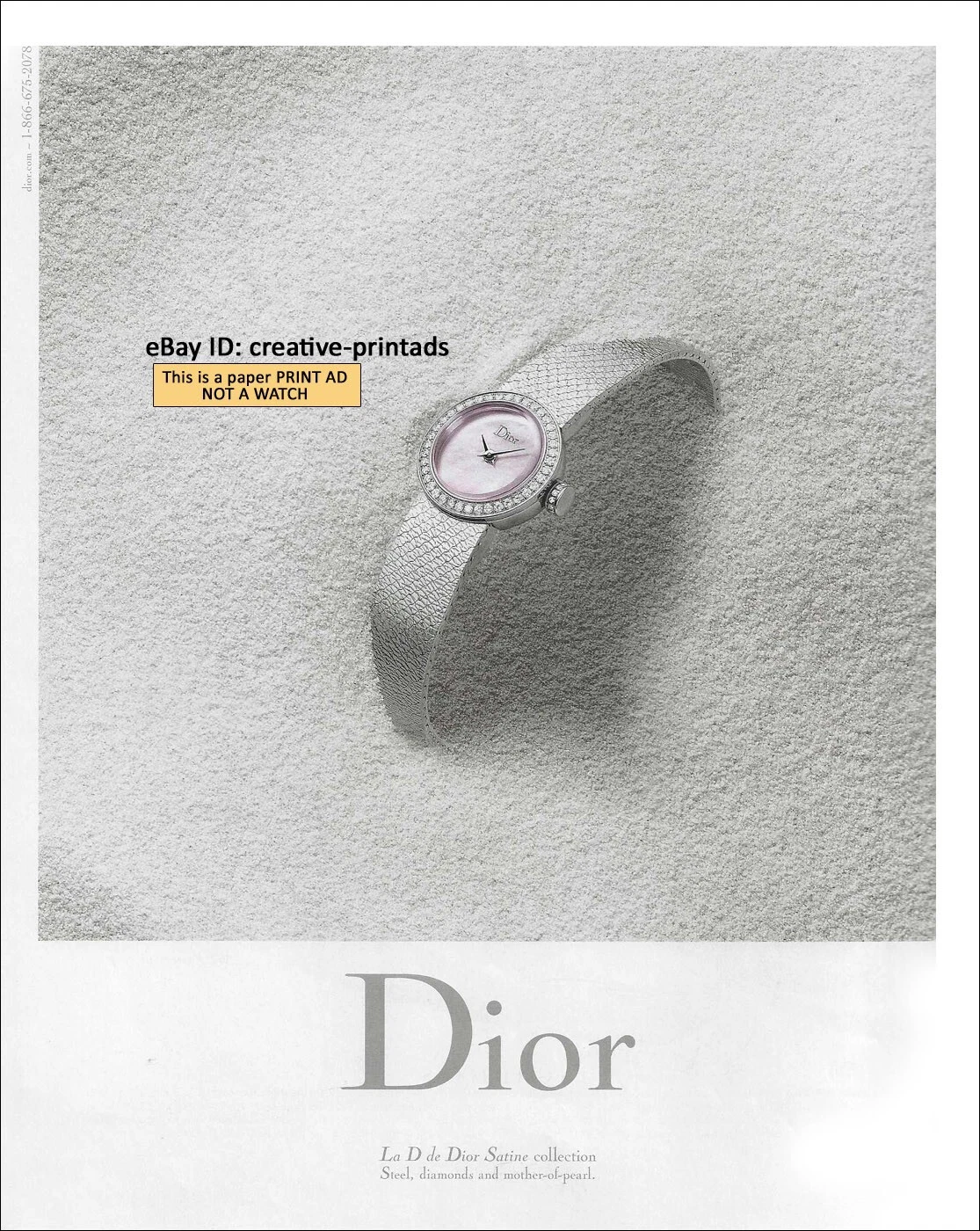 PUBLICITÉ IMPRIMÉE DIOR Fines Montres 1 PAGE 2018 DIAMANTS ACIER La D de Dior satiné
