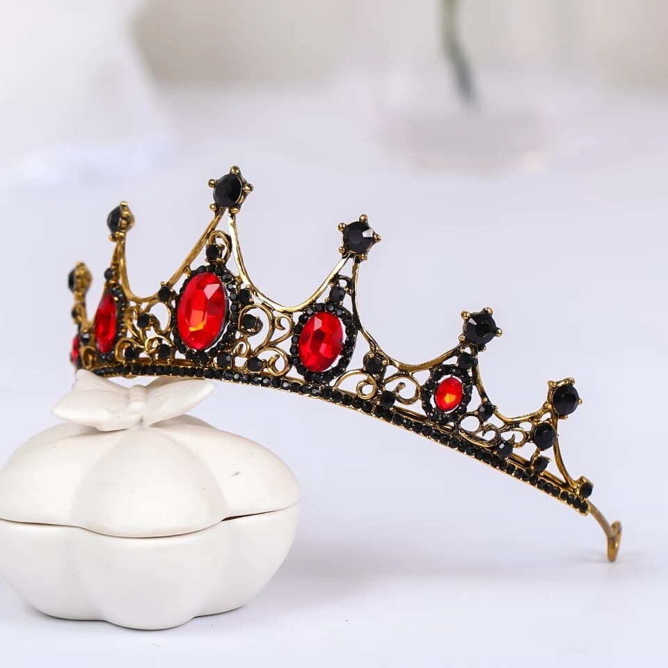 Vintage Baroque Crown Ruby Red Goth Tiara Dark Goth Queen  display picture 2