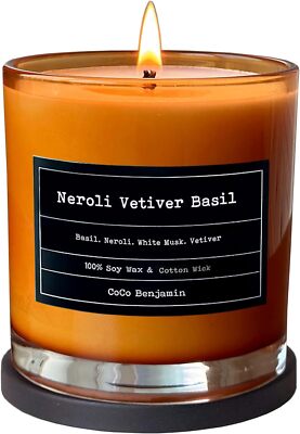 100% Soy Highly Scented Hand Poured Soy Candle Neroli Vetiver Basil