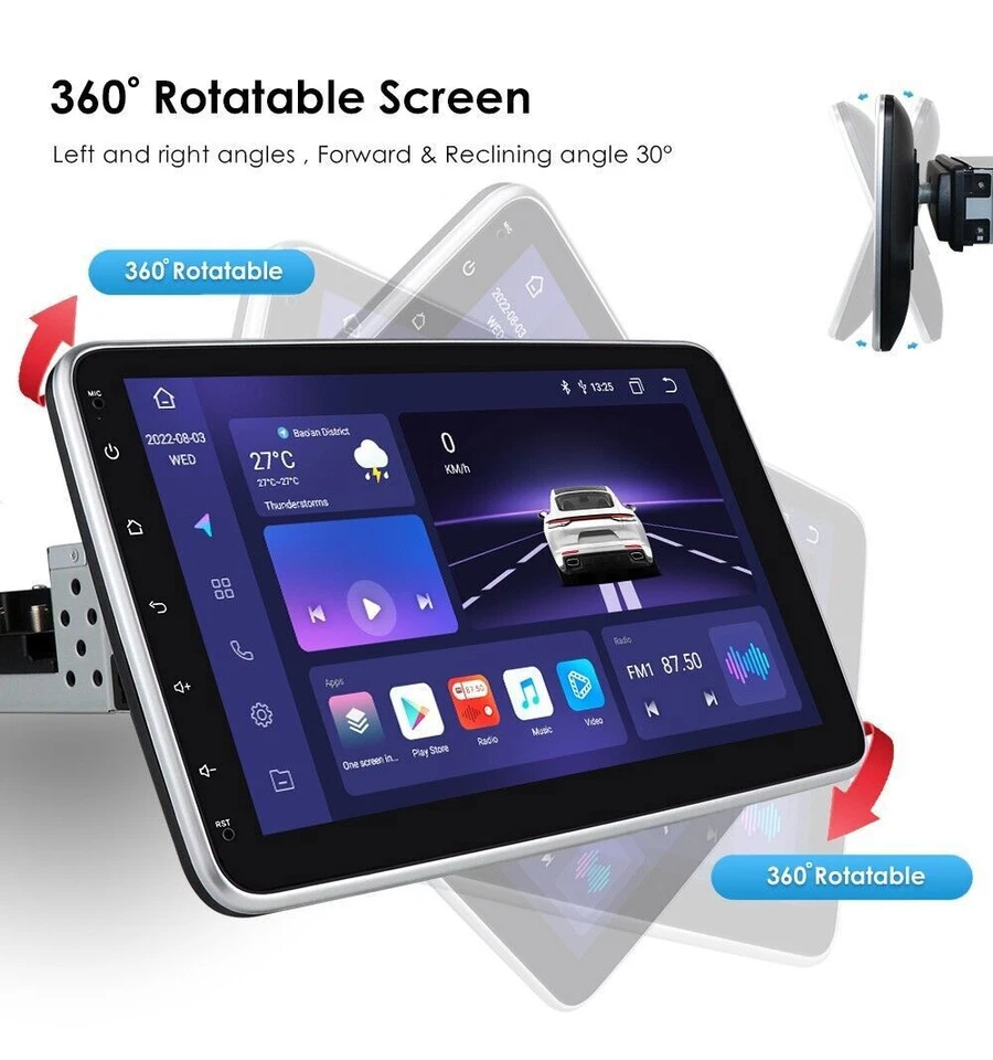 Android 12 4+32G 8Core 1DIN 10"Car Radio Stereo Head Unit GPS Wireless CarPlay - Image 2 of 4