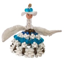 Vtg Beaded Safety Pin Doll Chenille MCM Kitschy Mid Century Handmade Blue White